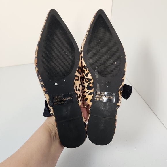 Lulu's Macey Leopard Suede Pointed Toe Bow Mules Flats Slip On Shoes Size 9 - Picture 5 of 7